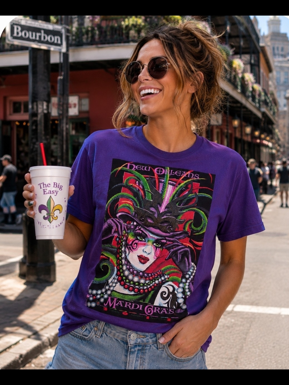 2012 Vintage New Orleans Mardi Gras Graphic T-Shirt Purple Small Festival Tee